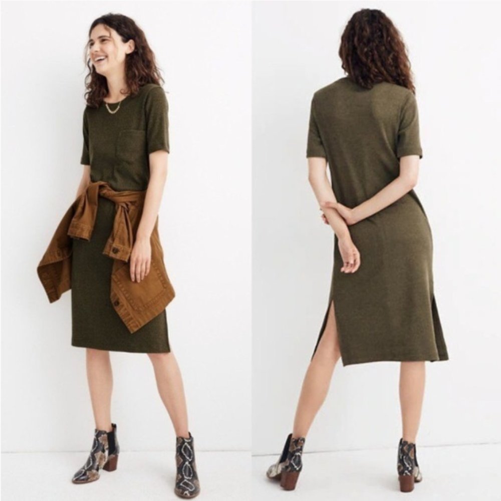 Madewell Ribbed Pocket Tee Midi Dress in Kale